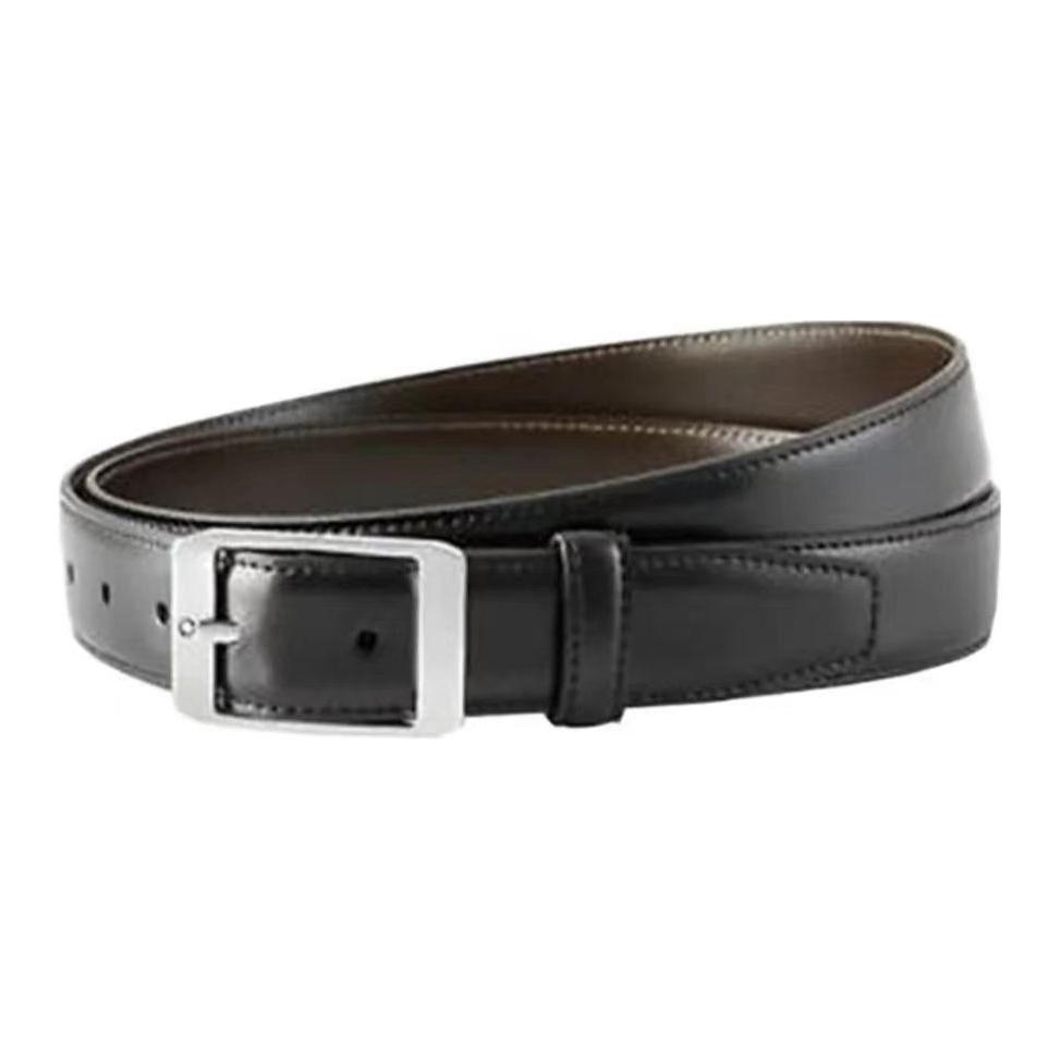 Order 萬寶龍經典黑色真皮雕刻標誌男士皮帶 3公分寬 11711000