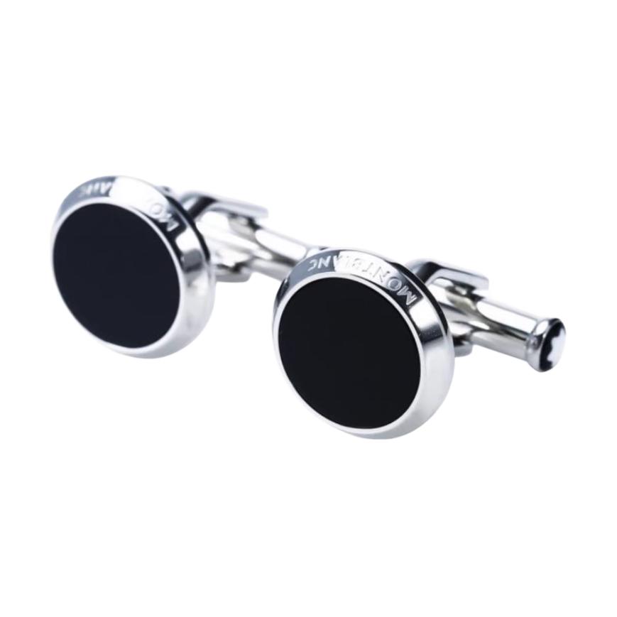 Montblanc Logo Engraved Cufflinks Silver  Black MB114784