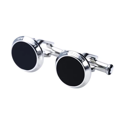 Montblanc Logo Engraved Cufflinks Silver Black MB114784