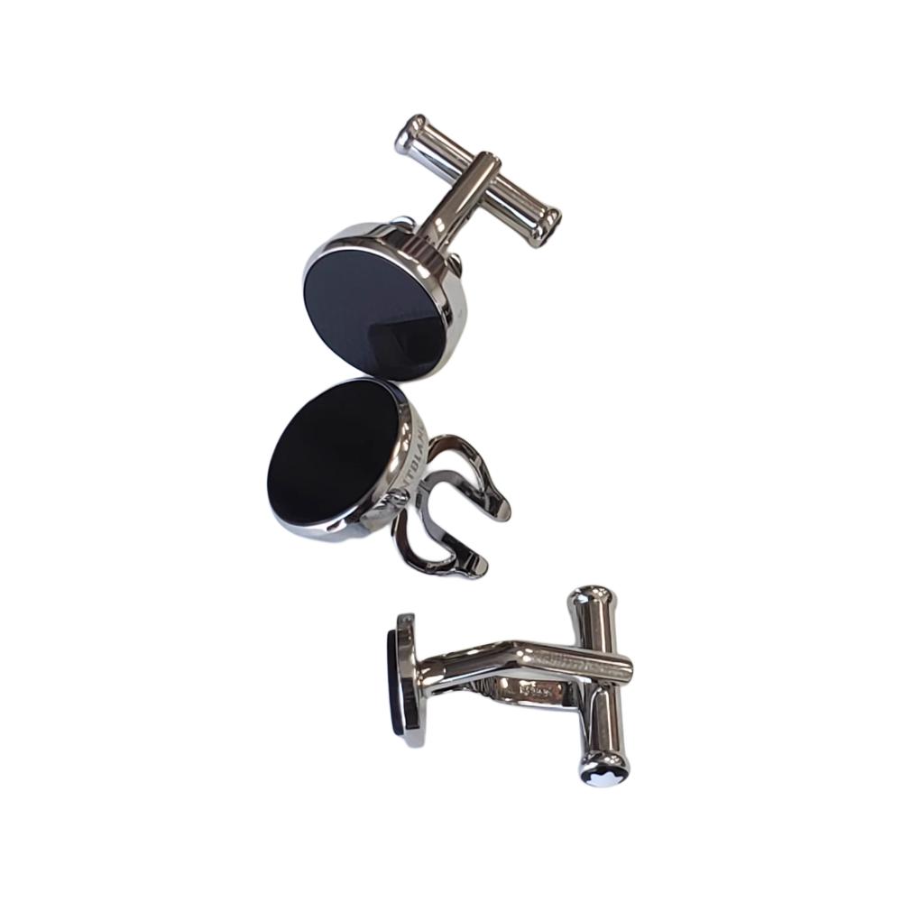 Montblanc Logo Engraved Cufflinks Silver  Black MB114784 圖 4
