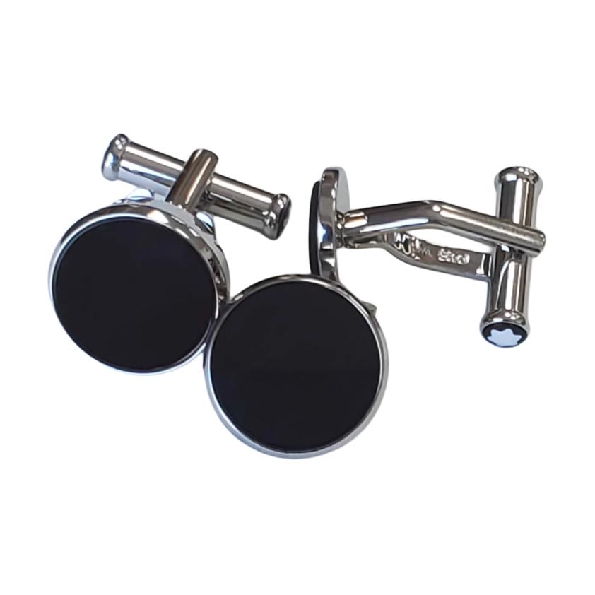 Montblanc Logo Engraved Cufflinks Silver  Black MB114784 圖 5