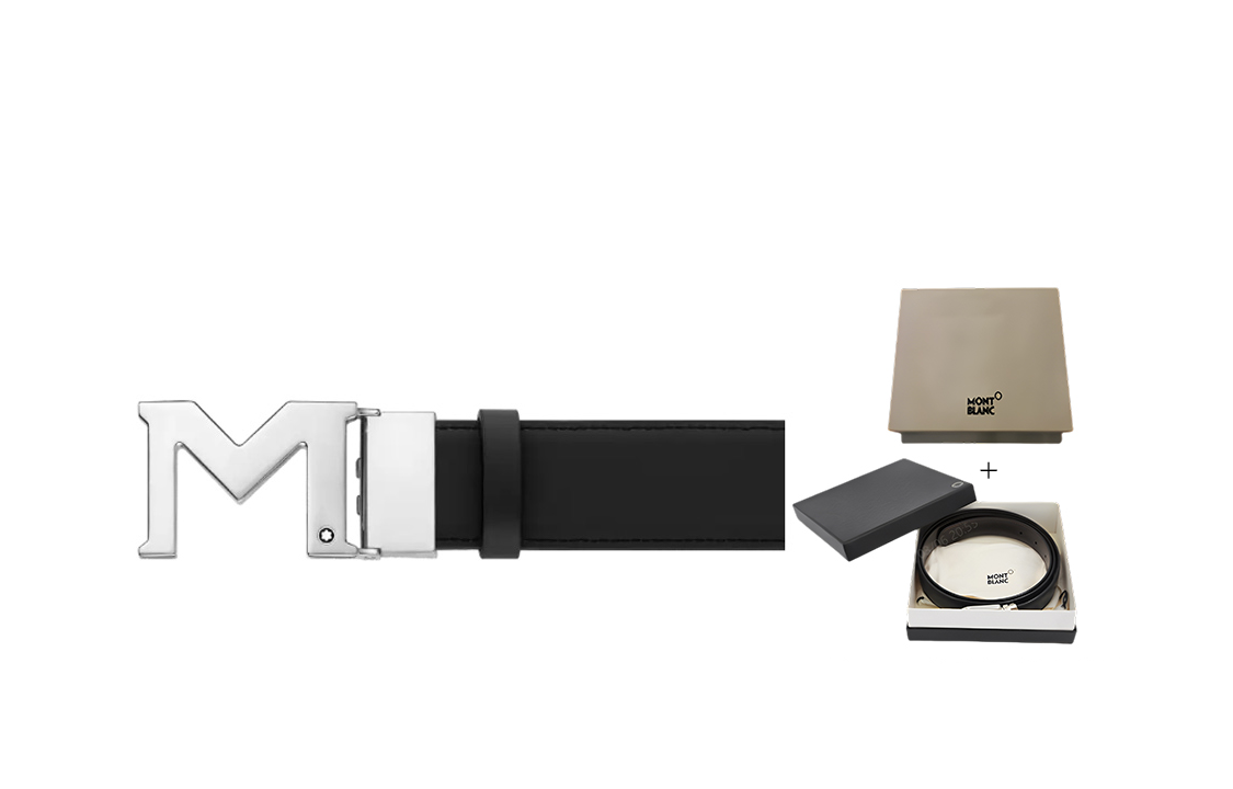 MONTBLANC Palladium Buckle Leather Belt Black 3.5cm Width 127697 圖 2