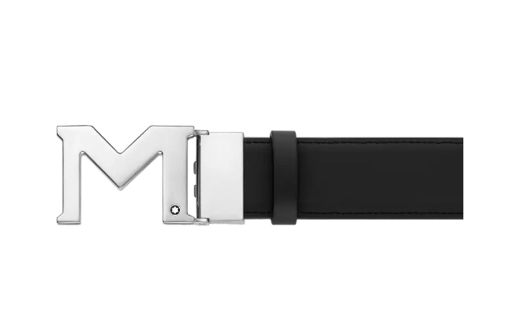 MONTBLANC Palladium Buckle Leather Belt Black 3.5cm Width 127697 圖 3