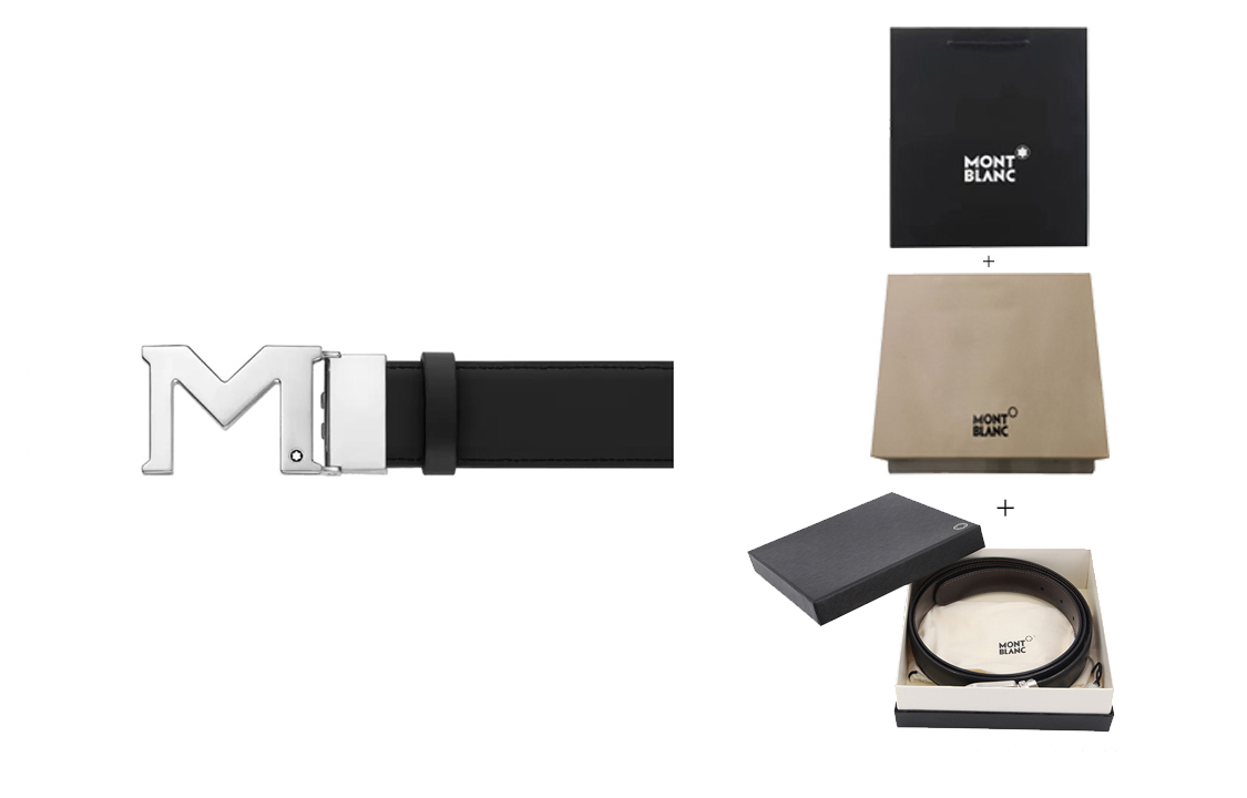 MONTBLANC Palladium Buckle Leather Belt Black 3.5cm Width 127697 圖 4