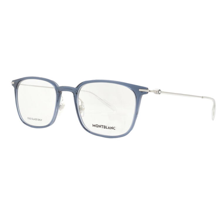 Order Kacamata Optik Pria Montblanc Rectangle Biru dengan Logo Cermin. MB0100O00452