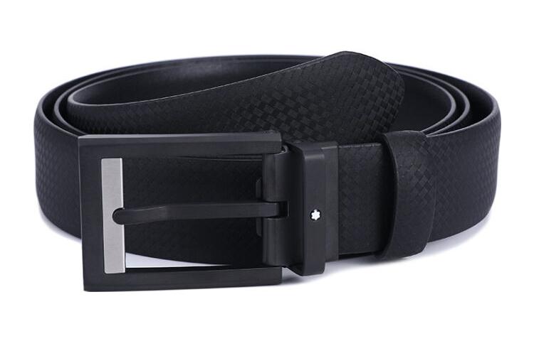 Montblanc Rectangular Buckle Black Leather Belt for Men - 3cm Width. 125398