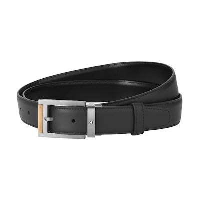 Montblanc Rectangular Steel Matte Black Brown Leather Belt, 3cm Width, Men’s. 126017