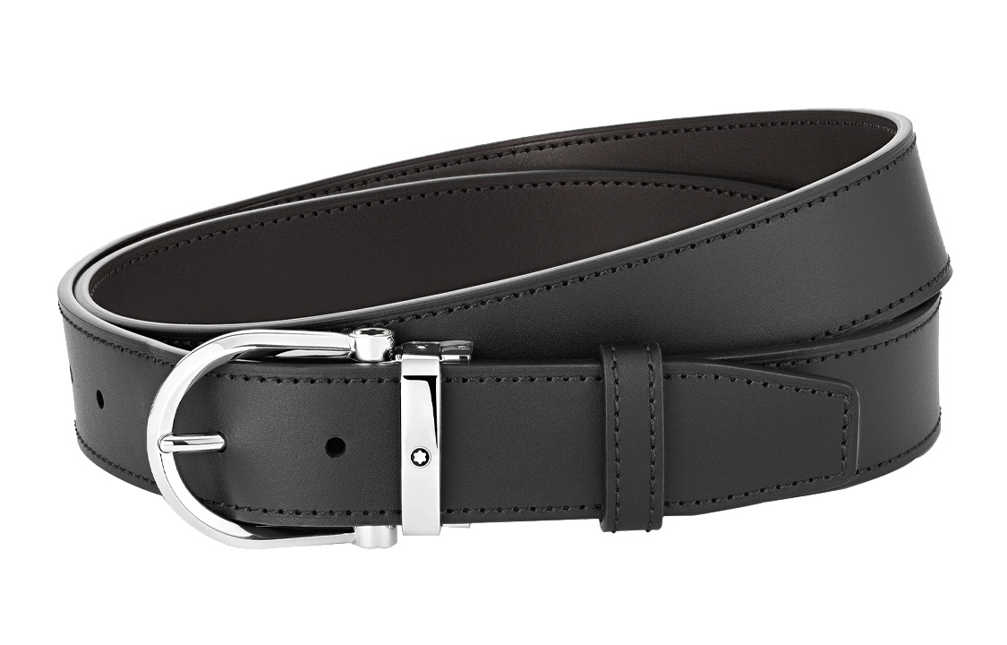 Montblanc Reversible Black Leather Belt with Horseshoe Buckle, , 3.5cm Wide. 128783