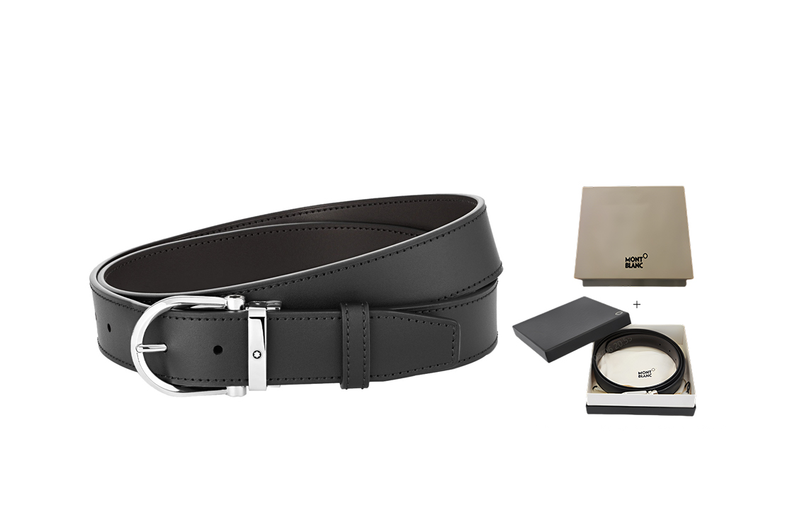Montblanc Reversible Black Leather Belt with Horseshoe Buckle, , 3.5cm Wide. 128783 圖 3