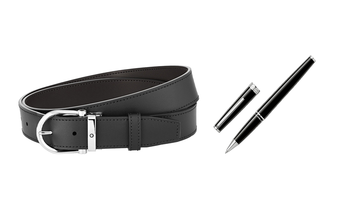 Montblanc Reversible Black Leather Belt with Horseshoe Buckle, , 3.5cm Wide. 128783 圖 4