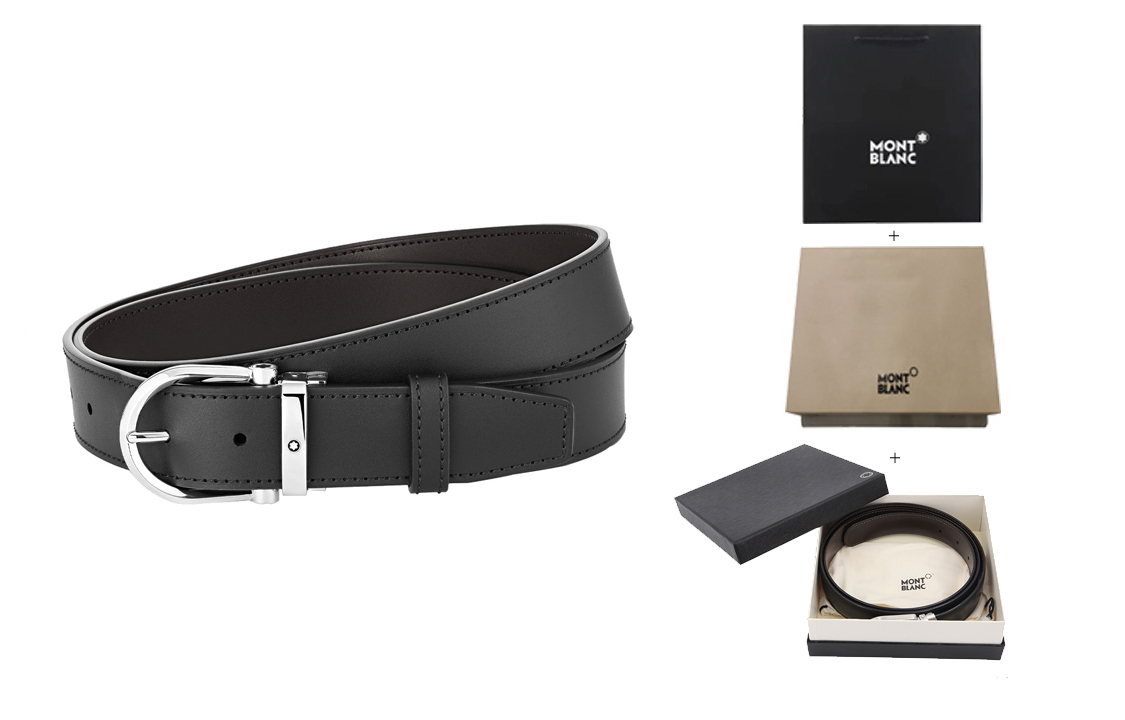 Montblanc Reversible Black Leather Belt with Horseshoe Buckle, , 3.5cm Wide. 128783 圖 5