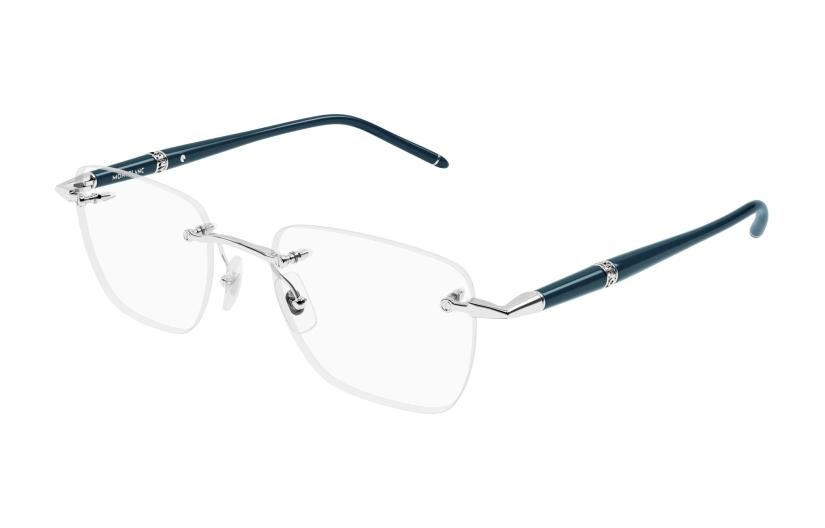 Montblanc Silver Rectangular Metal Optical Glasses Unisex Couple Frame. MB0346O002
