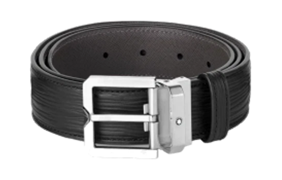 Montblanc Unisex Black Leather Belt with Pin Buckle, 3.5cm Width Couple Style. 131171