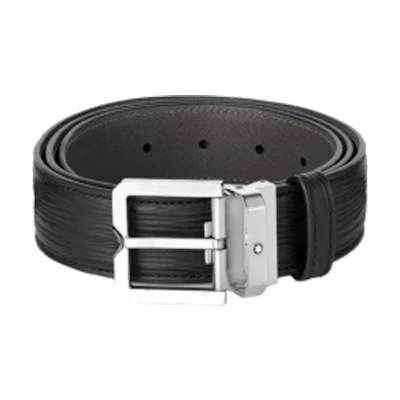 Montblanc Unisex Black Leather Belt with Pin Buckle, 3.5cm Width Couple Style. 131171