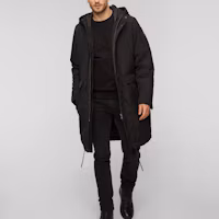 Lookbook Moose Knuckles 黑色長袖連帽外套 舒適中長版外套. M33MP244-292