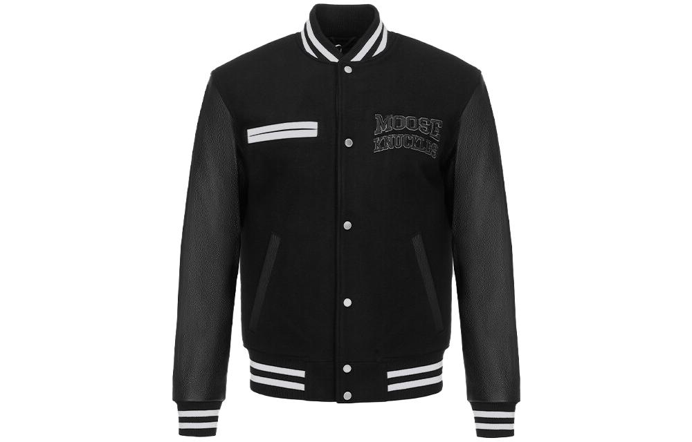 Moose Knuckles  Black Loose Fit Varsity Baseball Jacket. M33MB025