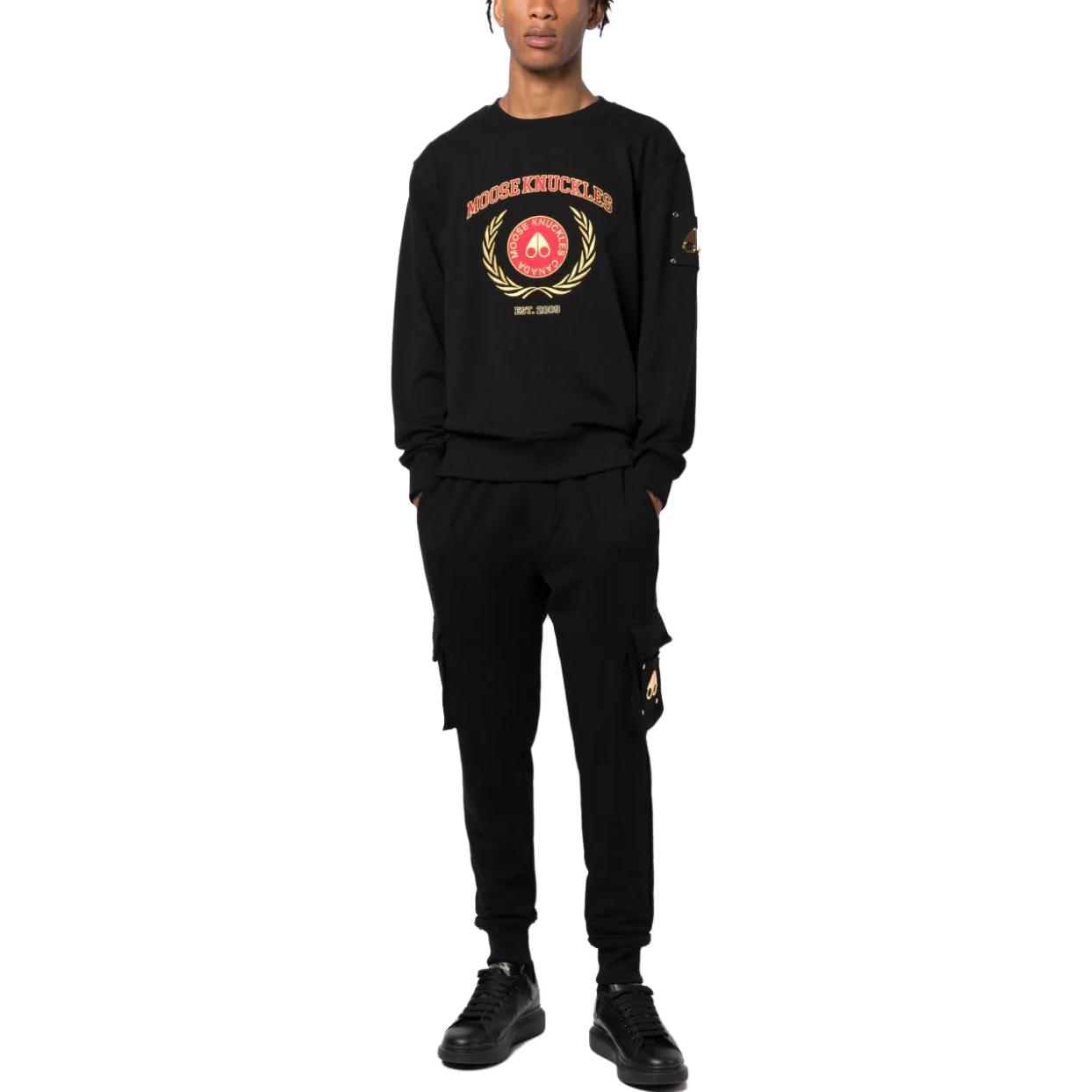 Lookbook 驼鹿扣标贴设计黑色抽绳锥形休闲裤 M33MR777G-292