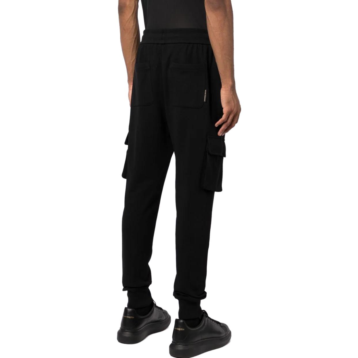 Shop 驼鹿扣标贴设计黑色抽绳锥形休闲裤 M33MR777G-292