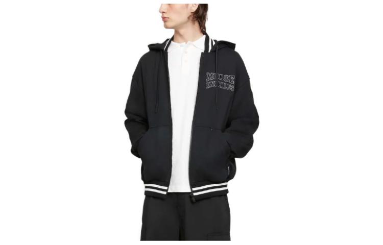 Order Moose Knuckles Hoodie Hitam dengan Desain Huruf Resleting Depan M33MS663-292