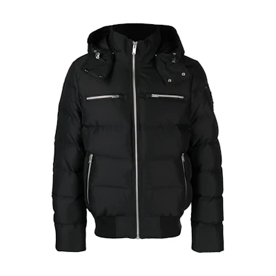 Moose Knuckles FW22 Black High-Neck Hooded Down Jacket. M32MB005292