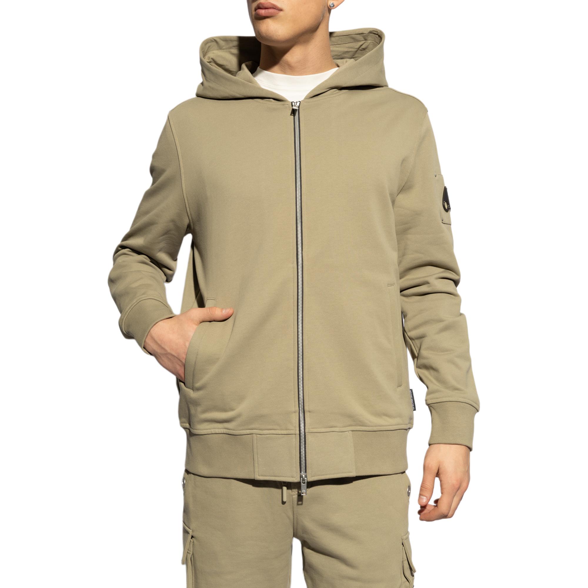 Shop Moose Knuckles Solid Green Hoodie Jaket Zip-Up. M14MS609-1376