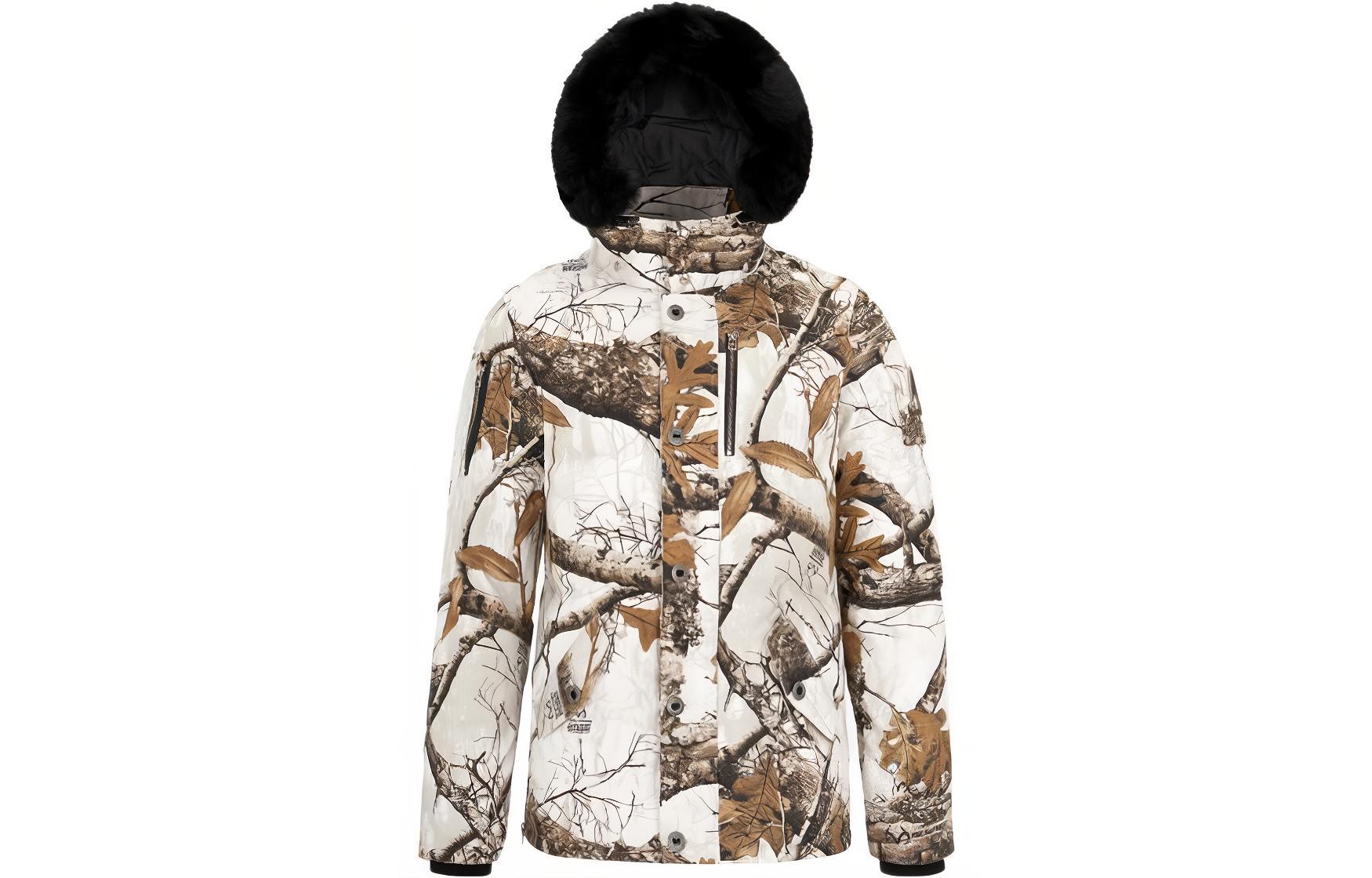 Moose Knuckles  White Slim-Fit Hooded Down Jacket with Forest Print. M32MJ128SH-1356