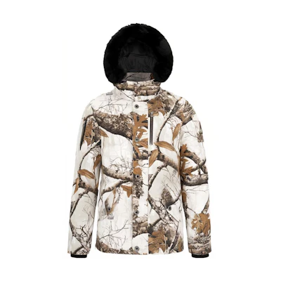 Moose Knuckles White Slim-Fit Hooded Down Jacket with Forest Print. M32MJ128SH-1356