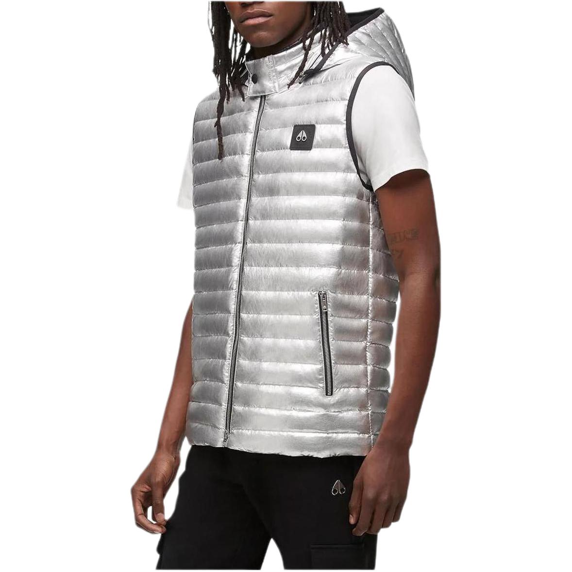 Moose Knuckles Air Down  Silver Hooded Vest with Trimmed Zippers. M13MV450HM-346