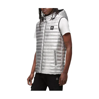 Moose Knuckles Air Down Silver Hooded Vest with Trimmed Zippers. M13MV450HM-346
