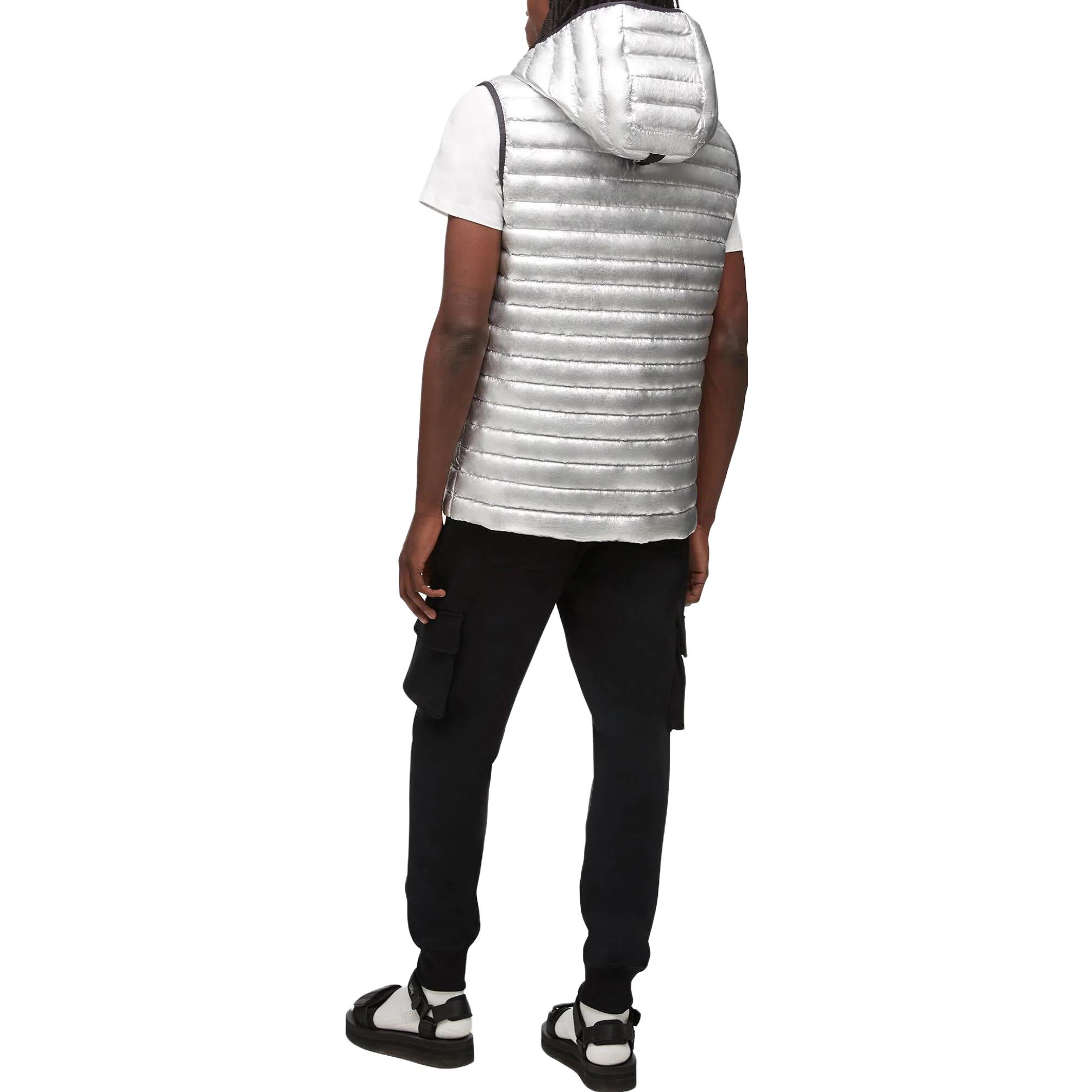 Shop Moose Knuckles 银色带拉链装饰连帽羽绒背心. M13MV450HM-346