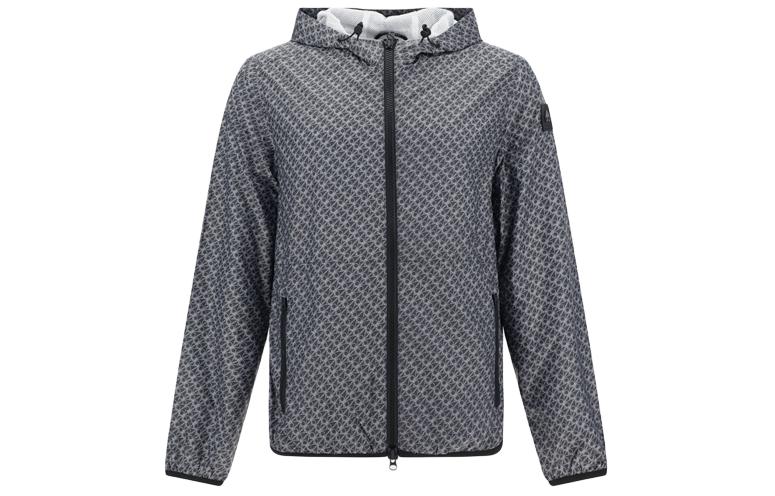 Moose Knuckles All-Over Print Hooded Zip Jacket Gray M14MJ125H1101