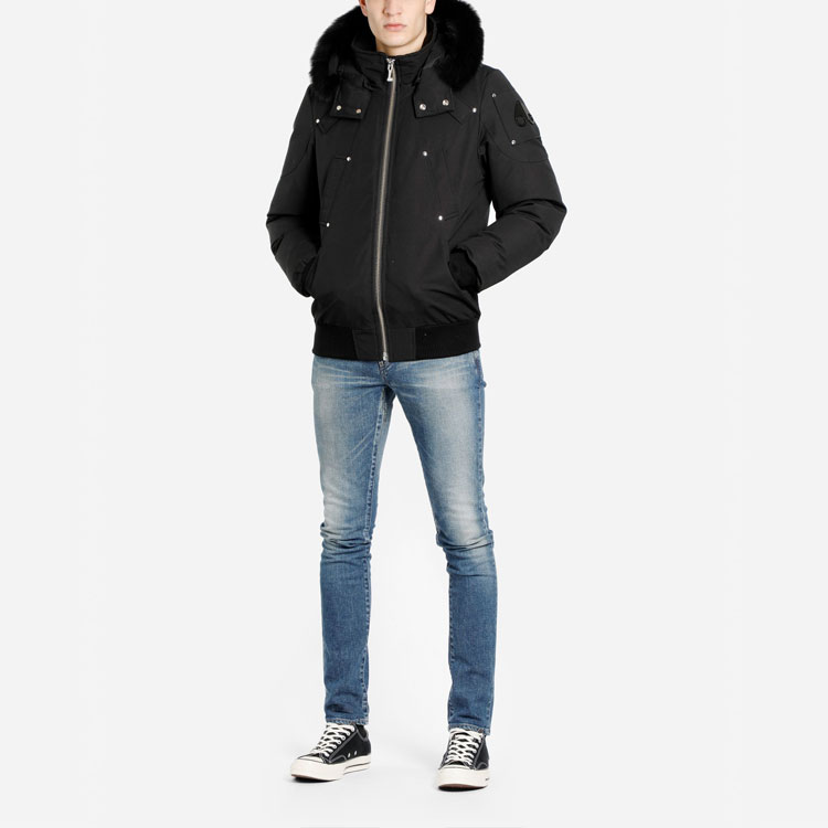 Cheap Moose Knuckles男女款黑色带毛领Ballistic经典飞行员羽绒夹克. MK2000MB-291