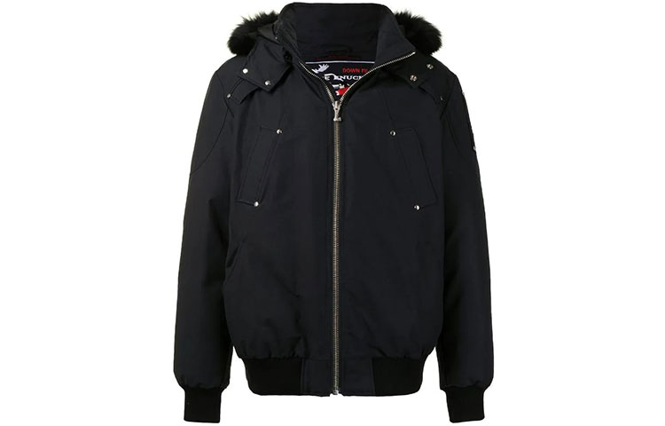 Order Moose Knuckles Ballistic Jaket Puff Slim Fit Bulu Hoodie Navy/Hitam Unisex MK2000MB-402