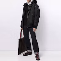 Shop Moose Knuckles Ballistic 經典修身款毛絨連帽羽絨外套 海軍藍/黑色 男女款 MK2000MB-402