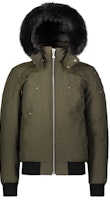 Moose Knuckles Ballistic Unisex Green Down Bomber Jacket with Black Fur Hood. MK2000MB-775 Moose Knuckles Ballistic Unisex Green Down Bomber Jacket with Black Fur Hood. MK2000MB-775