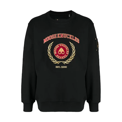 Moose Knuckles Black Crewneck Sweatshirt with Embroidered Logo Design 21309450
