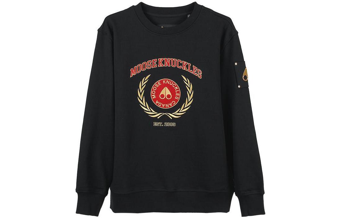 Moose Knuckles Black Crewneck Sweatshirt with Letter Print Pattern M33MS673GH292