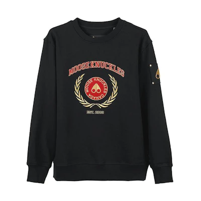Moose Knuckles Black Crewneck Sweatshirt with Letter Print Pattern M33MS673GH292