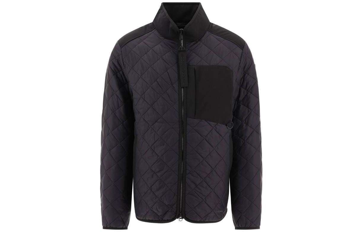 Moose Knuckles Black Letter Print Zip-Up Jacket with Stand Collar M33MJ143-292