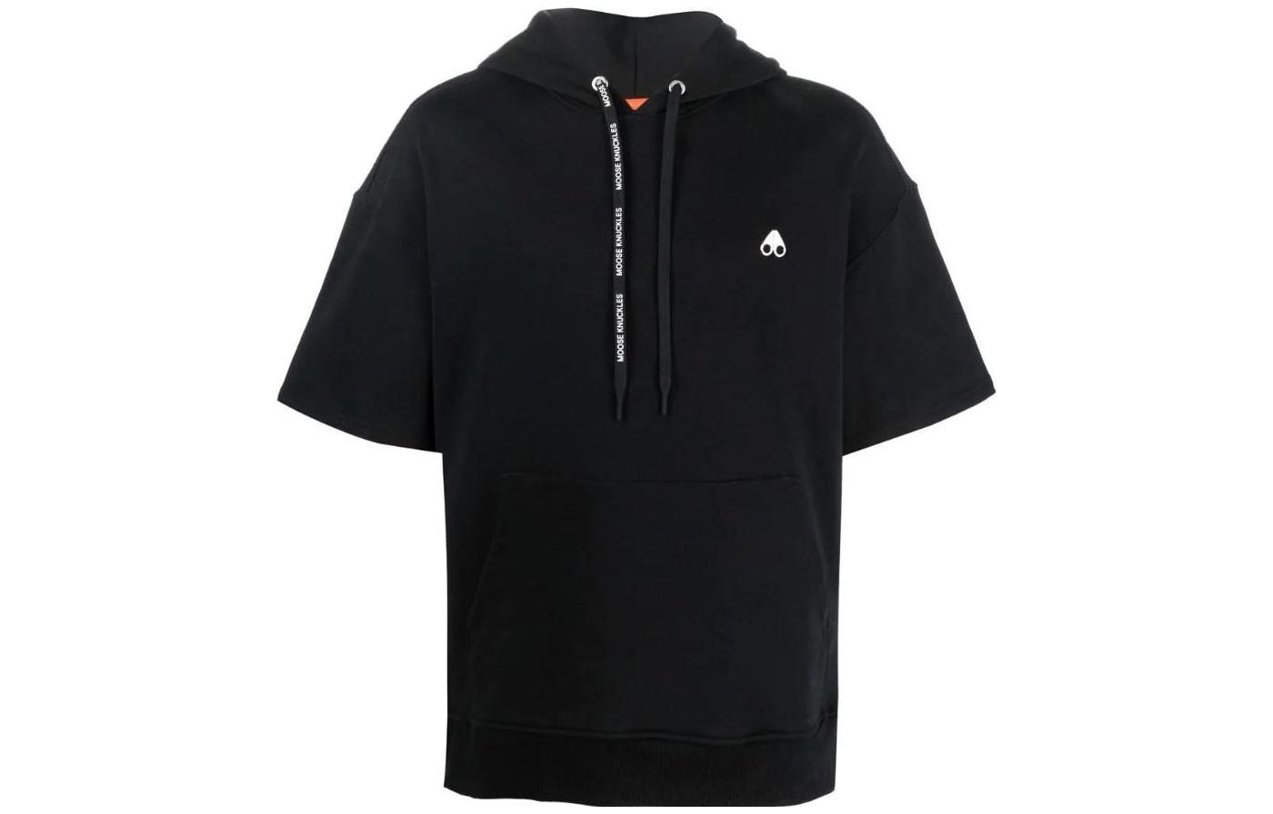 Moose Knuckles Black Logo Hoodie with Short Sleeves M12MS630292292