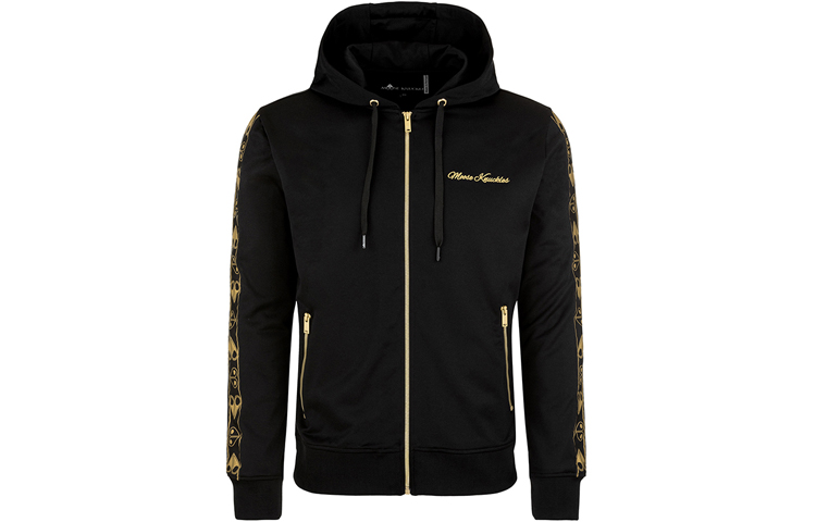 Moose Knuckles Black Slim Fit Hoodie with Gold Embroidery and Zipper M10MS624-292