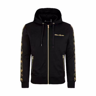 Moose Knuckles Black Slim Fit Hoodie with Gold Embroidery and Zipper M10MS624-292
