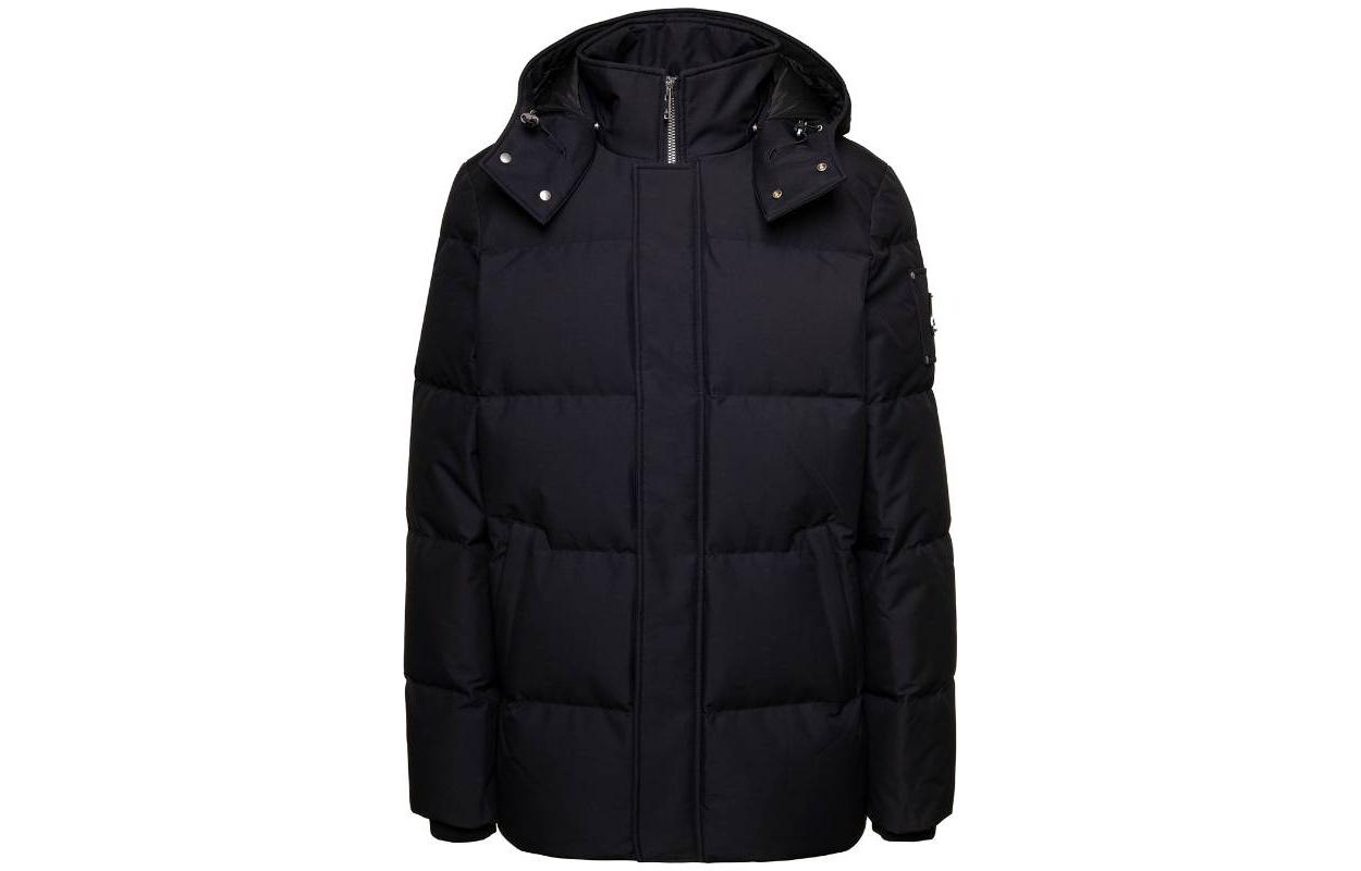 Moose Knuckles Black Solid Color Hooded Loose-Fit Jacket M32MJ178N292BLACK