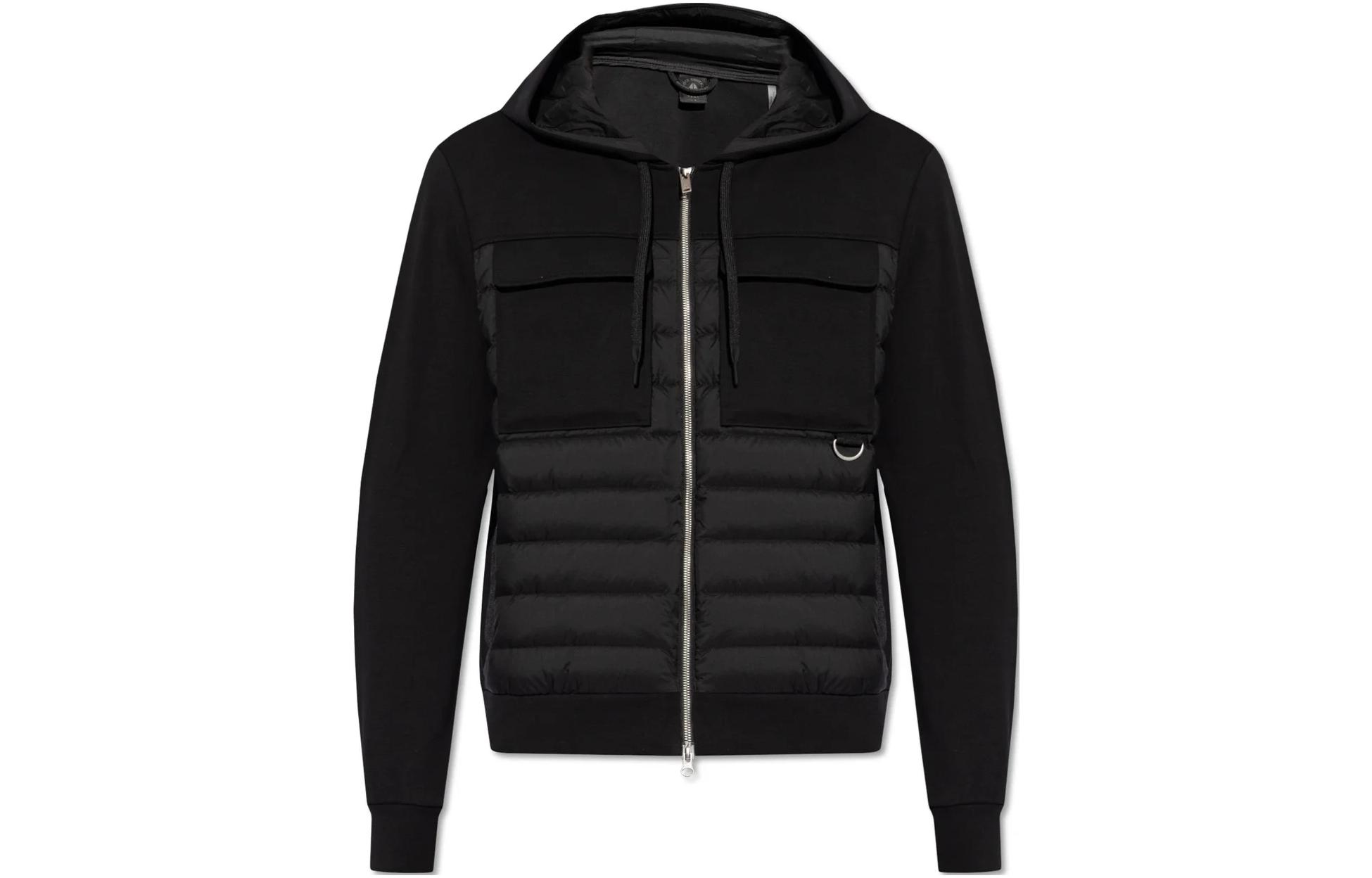 Moose Knuckles Black Solid Zip-Up Hoodie Jacket with Pockets M14MS6040-313