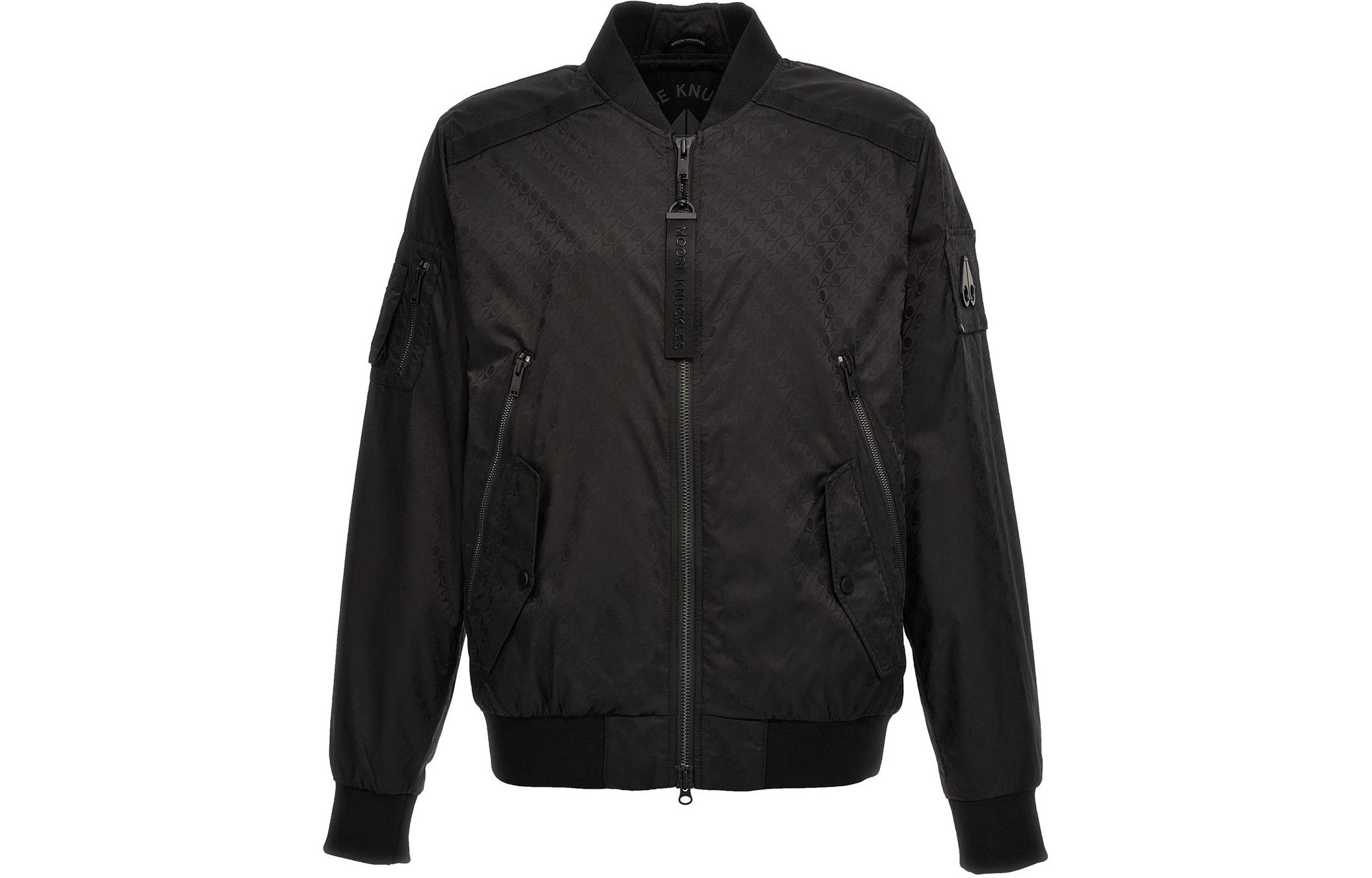 Moose Knuckles Black Solid Zip-Up Stand Collar Slim Jacket M14MB003H1121