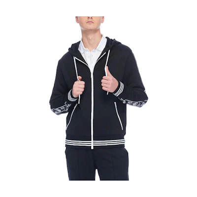 Moose Knuckles Black Striped Zip-Up Hoodie Jacket with Drawstring M19MB036-292