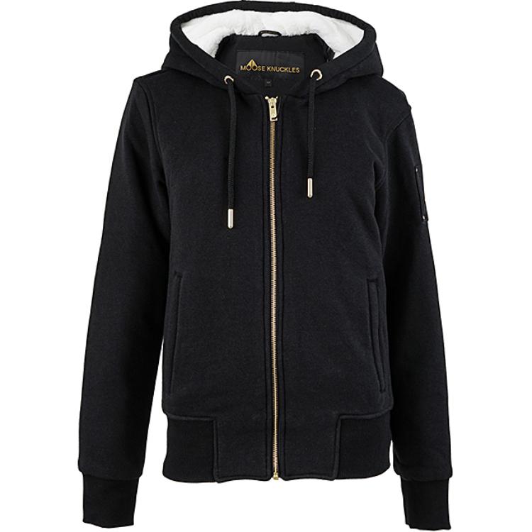 Moose Knuckles Black Zip-Up Hoodie Jacket with Gold Logo M31LS671G-244