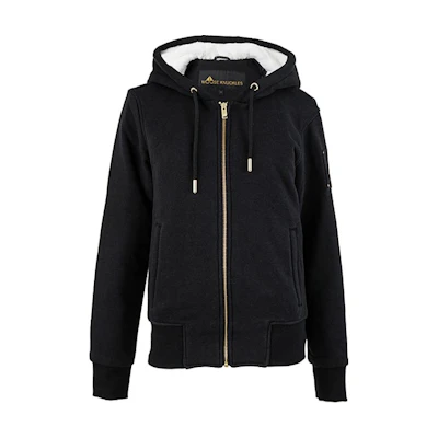 Moose Knuckles Black Zip-Up Hoodie Jacket with Gold Logo M31LS671G-244