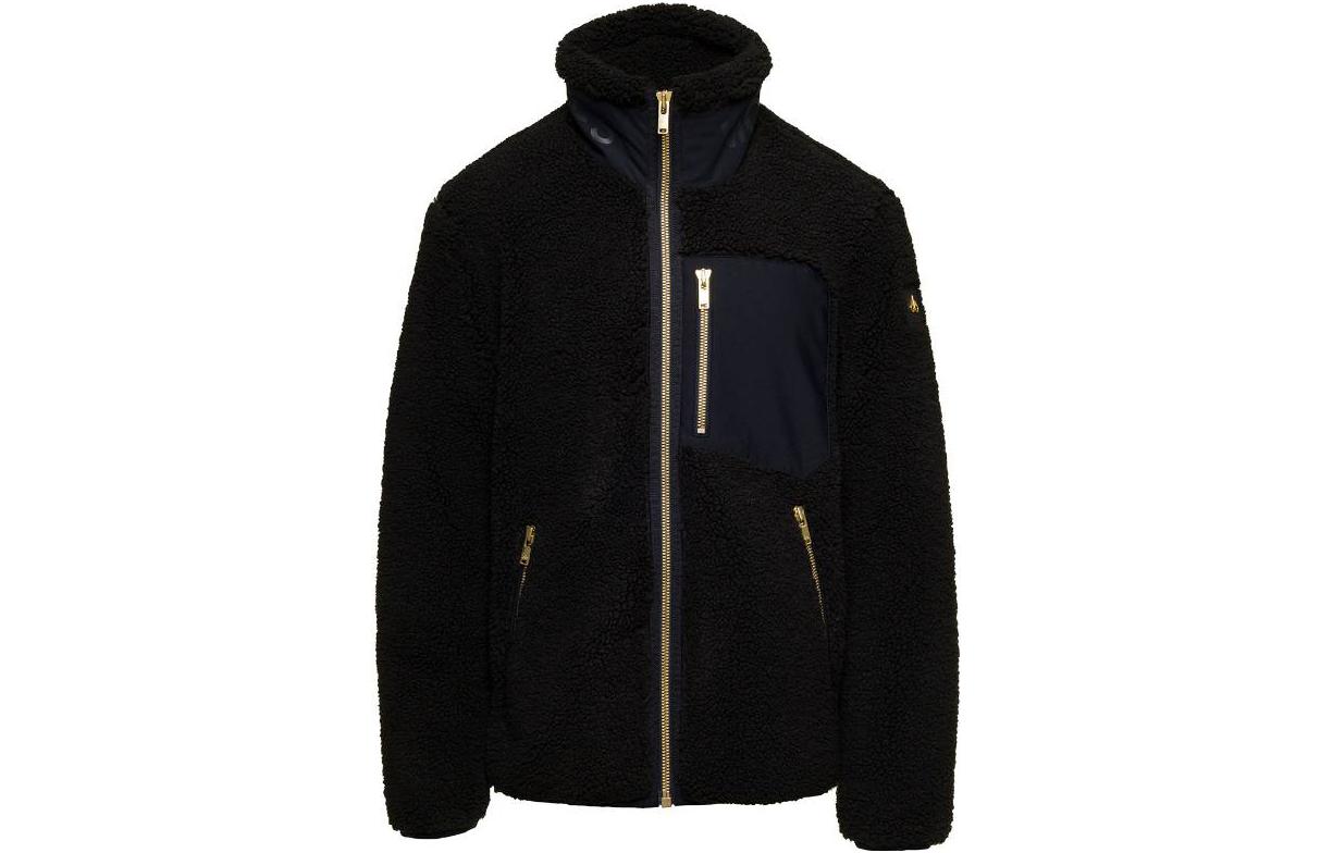 Moose Knuckles Black Zip-Up Letter Print Jacket with High Collar M32MS618G-292