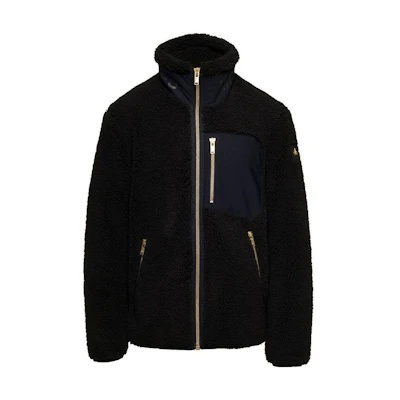 Moose Knuckles Black Zip-Up Letter Print Jacket with High Collar M32MS618G-292